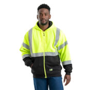 Men's Hi-Vis Class 3 Color Block Full-Zip Hooded Sweatshirt Thumbnail